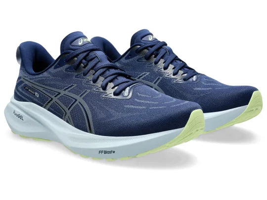 Men's Asics GT 2000 13. Blue upper. Grey midsole. Lateral view.