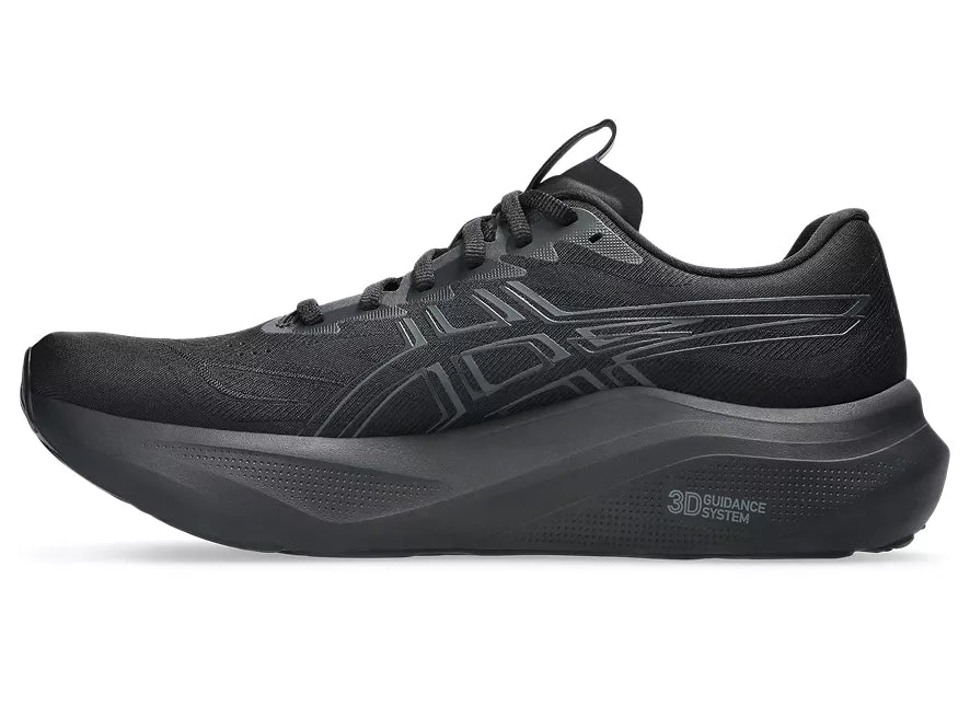 Men's Asics GT 2000 14. Black upper. Black midsole. Medial view.