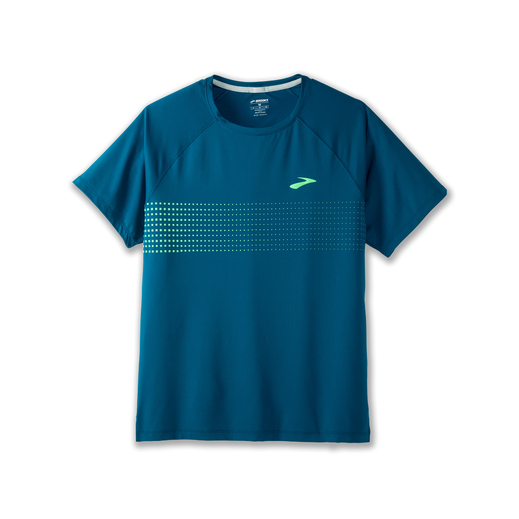 Men's Brooks Atmosphere Short Sleeve 2.0. Blue/Green. Front view.