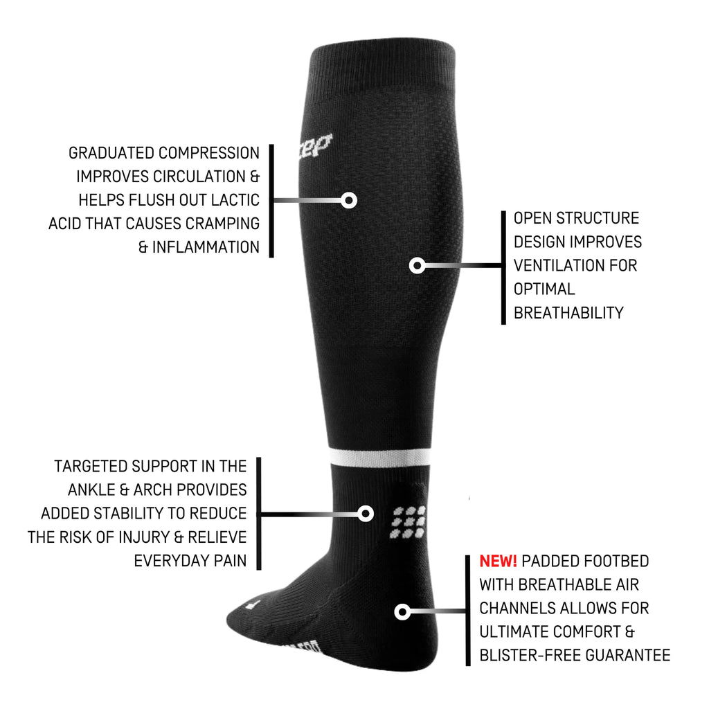 Men's CEP The Run Tall Sock 4.0. Black. Tech Sheet.