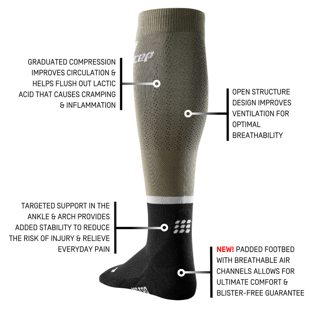 Men's CEP The Run Tall Sock 4.0. Green/Black. Tech Sheet.