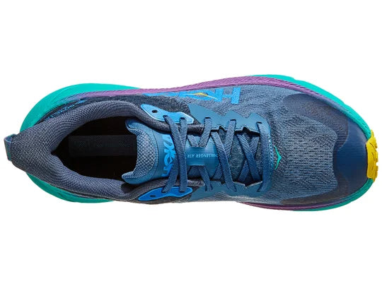 Men's Hoka Challenger 7 GTX. Teal upper. Green midsole. Top view.