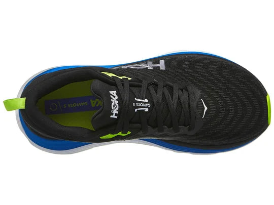 Men's Hoka Gaviota 5. Black upper. White midsole. Top view.