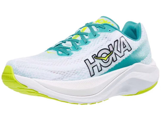 Men's Hoka Mach X. White upper. White midsole. Lateral view.