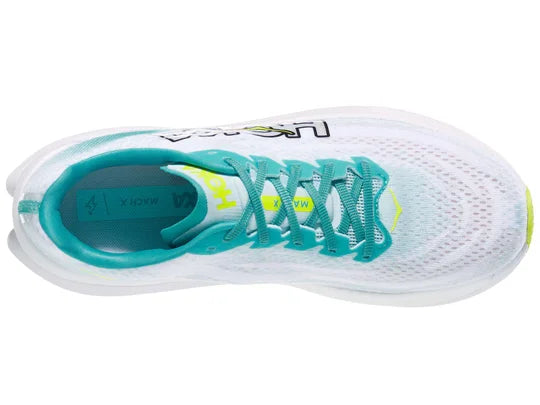 Men's Hoka Mach X. White upper. White midsole. Top view.