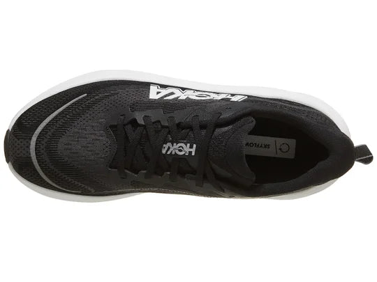 Men's Hoka Skyflow. Black upper. White midsole. Top view.