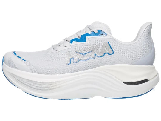 Men's Hoka Skyward X. Grey upper. Grey midsole. Lateral view.