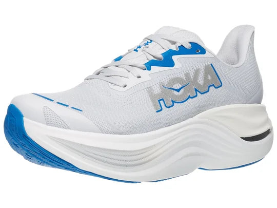 Men's Hoka Skyward X. Grey upper. Grey midsole. Lateral view.