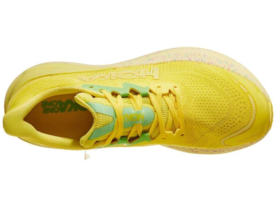 Men's Hoka Skyward X. Yellow upper. Yellow midsole. Top view.