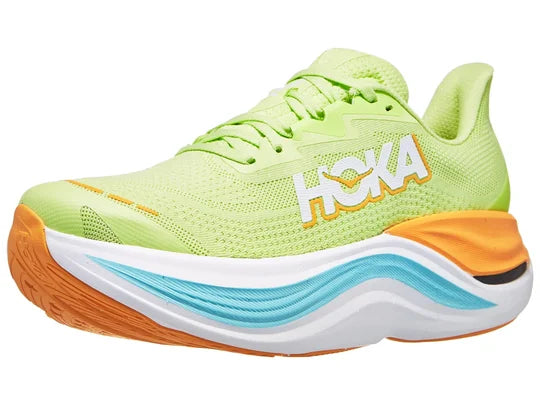 Men's Hoka Skyward X. Yellow upper. White midsole. Lateral view.