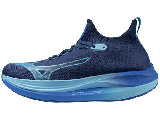 Men's Mizuno Neo Vista. Blue upper. Blue midsole. Lateral view.