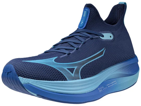 Men's Mizuno Neo Vista. Blue upper. Blue midsole. Lateral view.