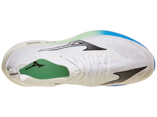 Men's Mizuno Neo Zen. White upper. Multicolored midsole. Top view.