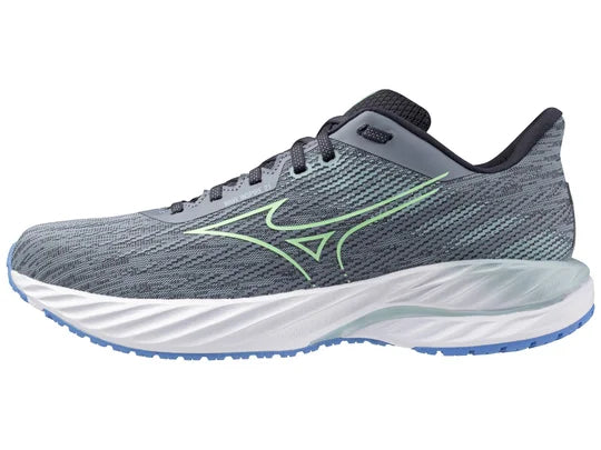 Men's Mizuno Wave Inspire 20. Grey upper. White midsole. Lateral view.