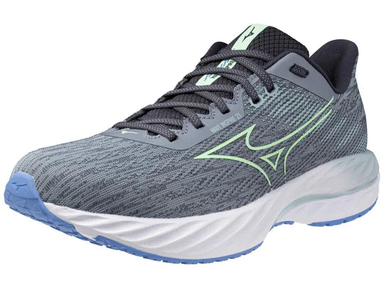 Men's Mizuno Wave Inspire 20. Grey upper. White midsole. Lateral view.