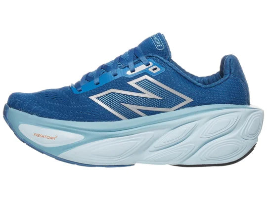 Men's New Balance Fresh Foam X More v5. Blue upper. Blue midsole. Lateral view.