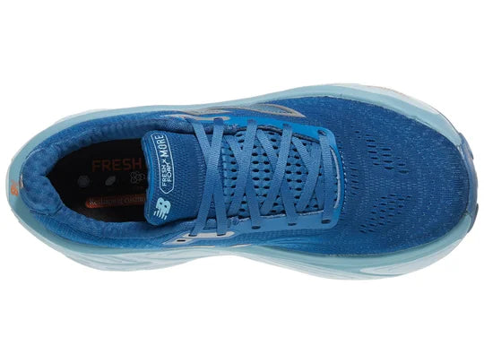 Men's New Balance Fresh Foam X More v5. Blue upper. Blue midsole. Top view.