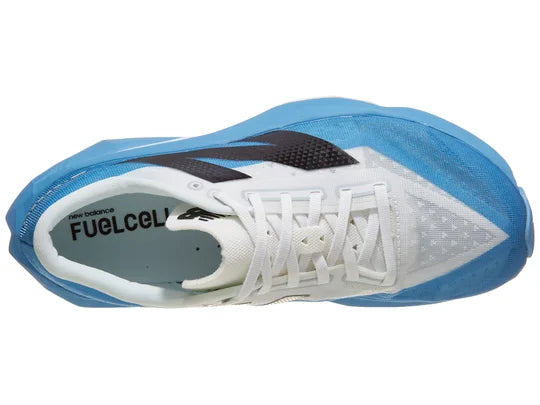 Men's New Balance Rebel v4. Blue/White upper. Blue/White midsole. Top view.