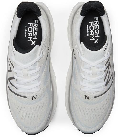 Men's New Balance More v4. White upper. White midsole. Top view.