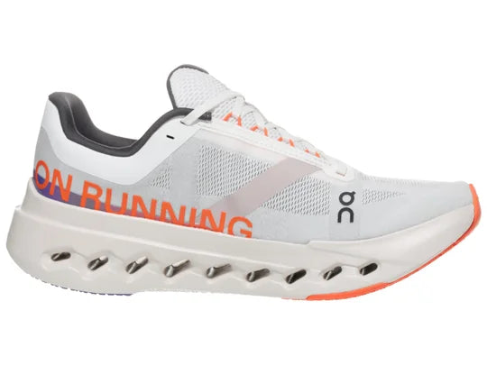 Men's On Running Cloudsurfer Next. White upper. White midsole. Medial view.