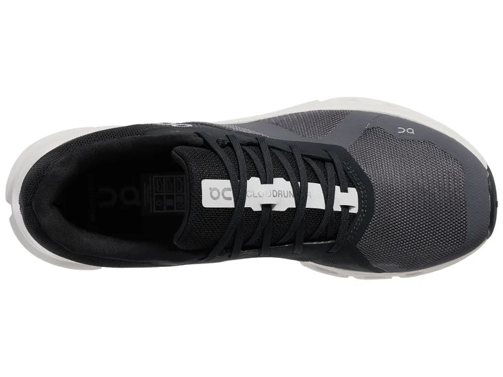 Men's On Cloudrunner. Black upper. White midsole. Top view.