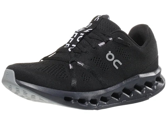 Men's On Running Cloudsurfer. Black upper. Black midsole. Lateral view.