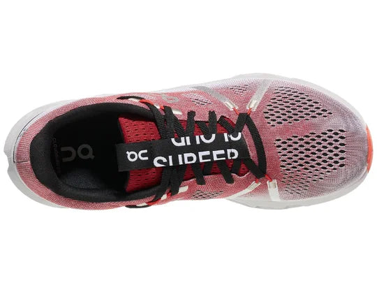 Men's On Running Cloudsurfer. White/Red upper. White midsole. Top view.