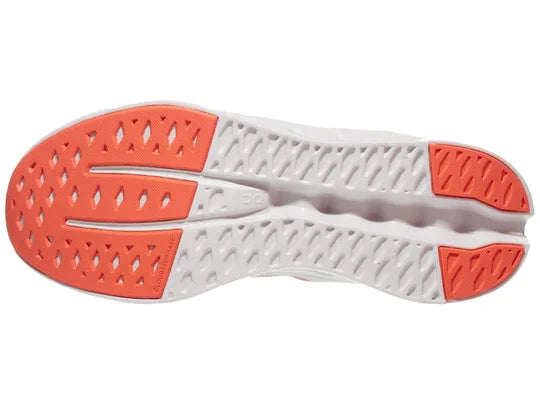 Men's On Running Cloudsurfer. White/Red upper. White midsole. Bottom view.