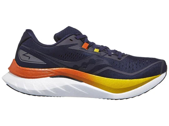 Men's Saucony Endorphin Speed 4. Dark Blue upper. White midsole. Medial view.