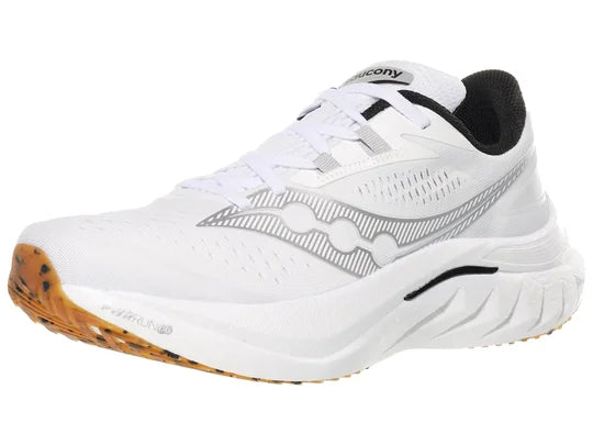 Men's Saucony Endorhpin Speed 4. White upper. White midsole. Lateral view.