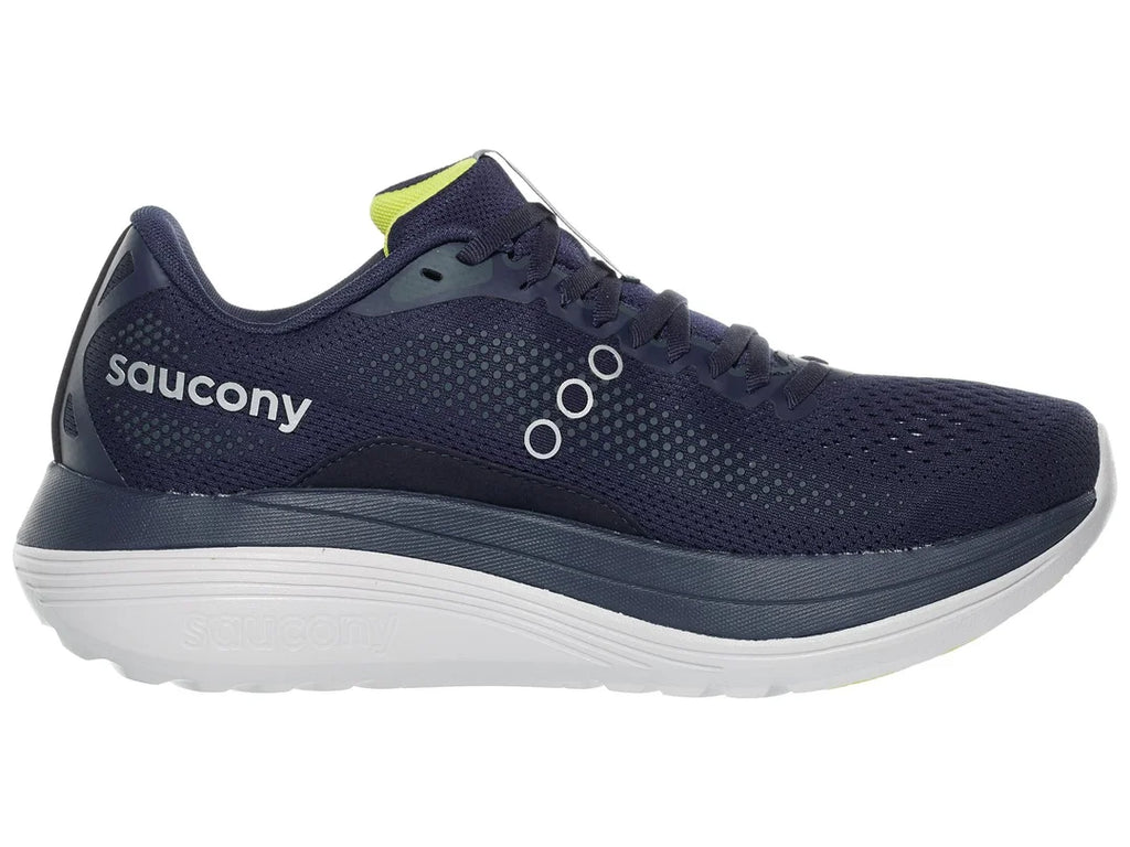 Men's Saucony Endorphin Trainer. Navy upper. Navy and white midsole. Medial view.
