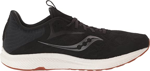 Men's Saucony Freedom 5. Black upper. White midsole. Lateral view.