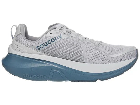 Men's Saucony Guide 17. Grey upper. Blue midsole. Medial view.