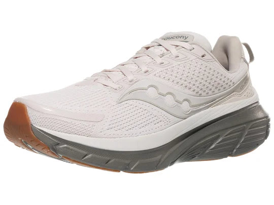 Men's Saucony Guide 17. White upper. Grey midsole. Lateral view.