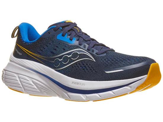 Men's Saucony Guide 18. Navy upper. White midsole. Lateral view.