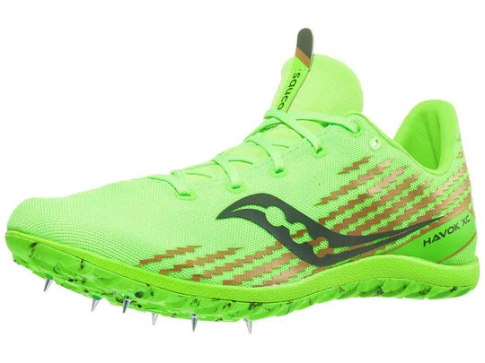 Men's Saucony Havok XC3. Green upper. Lateral view.