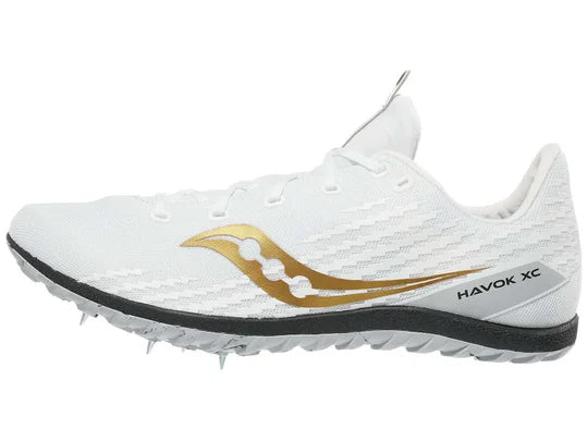 Men's Saucony Havok XC3. White upper. Lateral view.