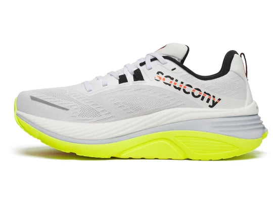 Men's Saucony Hurricane 24. White upper. White/Grey midsole. Medial view.