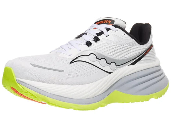 Men's Saucony Hurricane 24. White upper. White/Grey midsole. Lateral view.