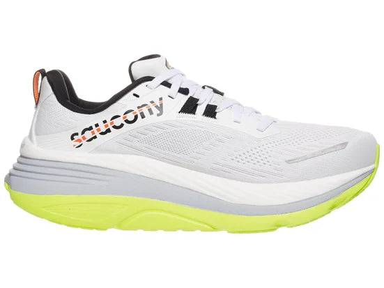 Men's Saucony Hurricane 24. White upper. White/Grey midsole. Medial view.