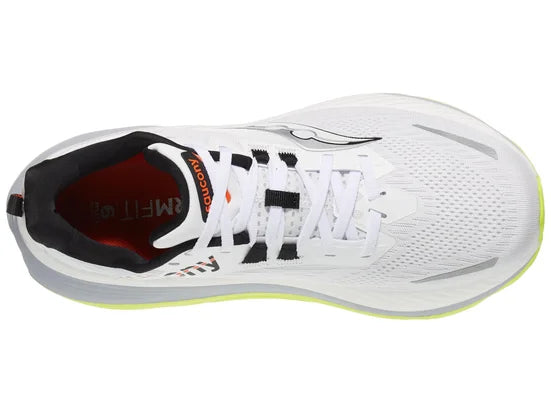 Men's Saucony Hurricane 24. White upper. White/Grey midsole. Top view.