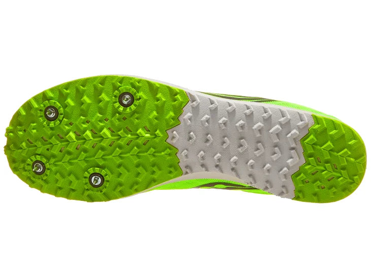 Men's Saucony Kilkenny XC 9. Neon Green upper. White midsole. Bottom view.