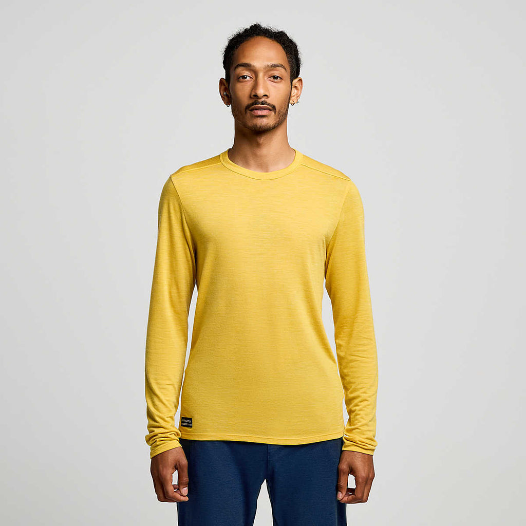 Men's Saucony Peregrine Merino Long Sleeve. Yellow. Front view.