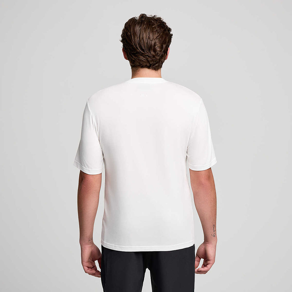 Men's Saucony Recovery Short Sleeve. White. Rear view.