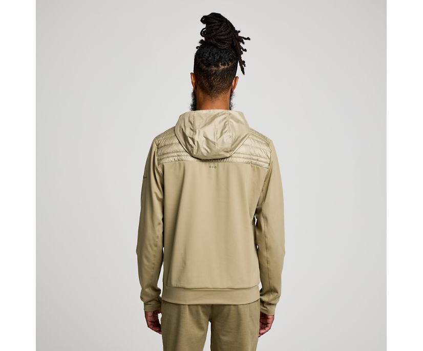 Men's Saucony Solstice Oysterpuff Hoody. Light Tan. Rear view.