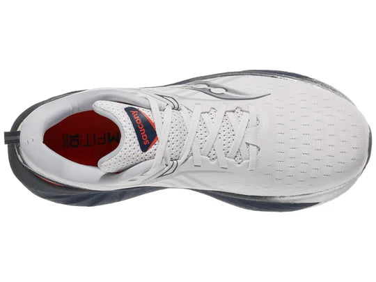 Men's Saucony Triumph 22. White upper. Dark Blue midsole. Top view.