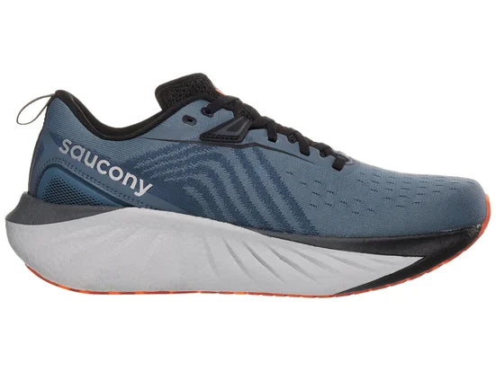 Men's Saucony Triumph 22. Blue/Grey upper. White midsole. Medial view.