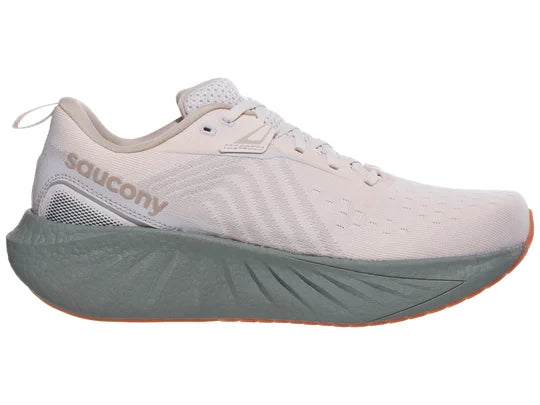 Men's Saucony Triumph 22. White upper. Grey midsole. Medial view.