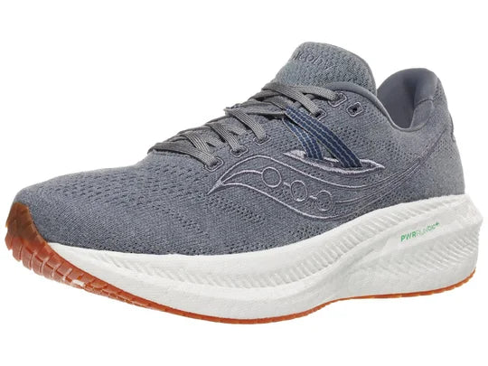 Men's Saucony Triumph RFG. Navy upper. White midsole. Lateral view.