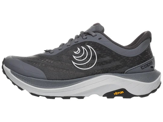 Men's Topo Ultraventure 4. Grey upper. Grey midsole. Lateral view.